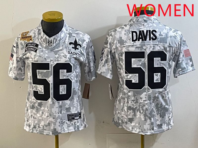Women New Orleans Saints #56 Davis Camo Nike Olive Salute To Service Limited NFL Jersey style 1->women nfl jersey->Women Jersey
